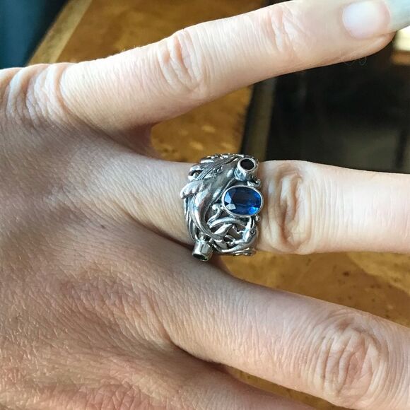 Natural Kyanite Chrome Diopside Garnet Sterling Silver Dolphin Ring Size 6 - Picture 2 of 10